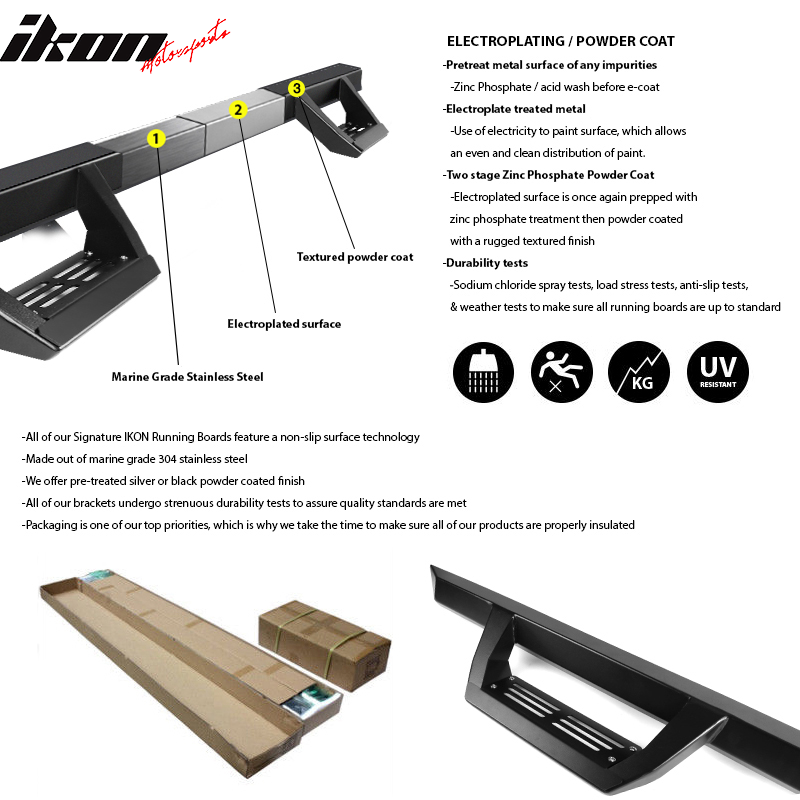 2007-2018 Chevy Silverado GMC Sierra IKON V2 Black Running Board Steel