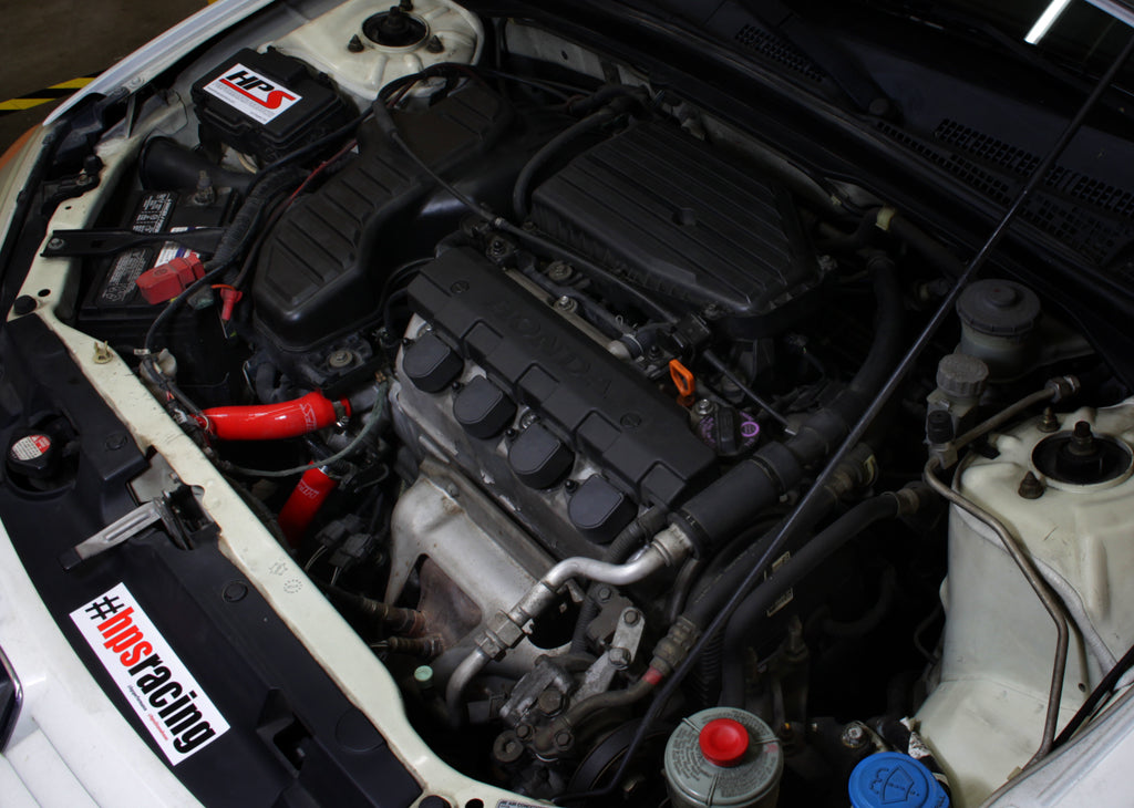HPS Performance HPS Red Reinforced Silicone Radiator Hose Kit Coolant Honda 01-05 Civic 1.7L Manual Trans.