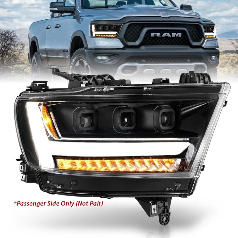 ANZO 2019-2020 Dodge Ram 1500 LED Projector Headlights Plank Style w/ Sequential Black (Passenger) 111494-R