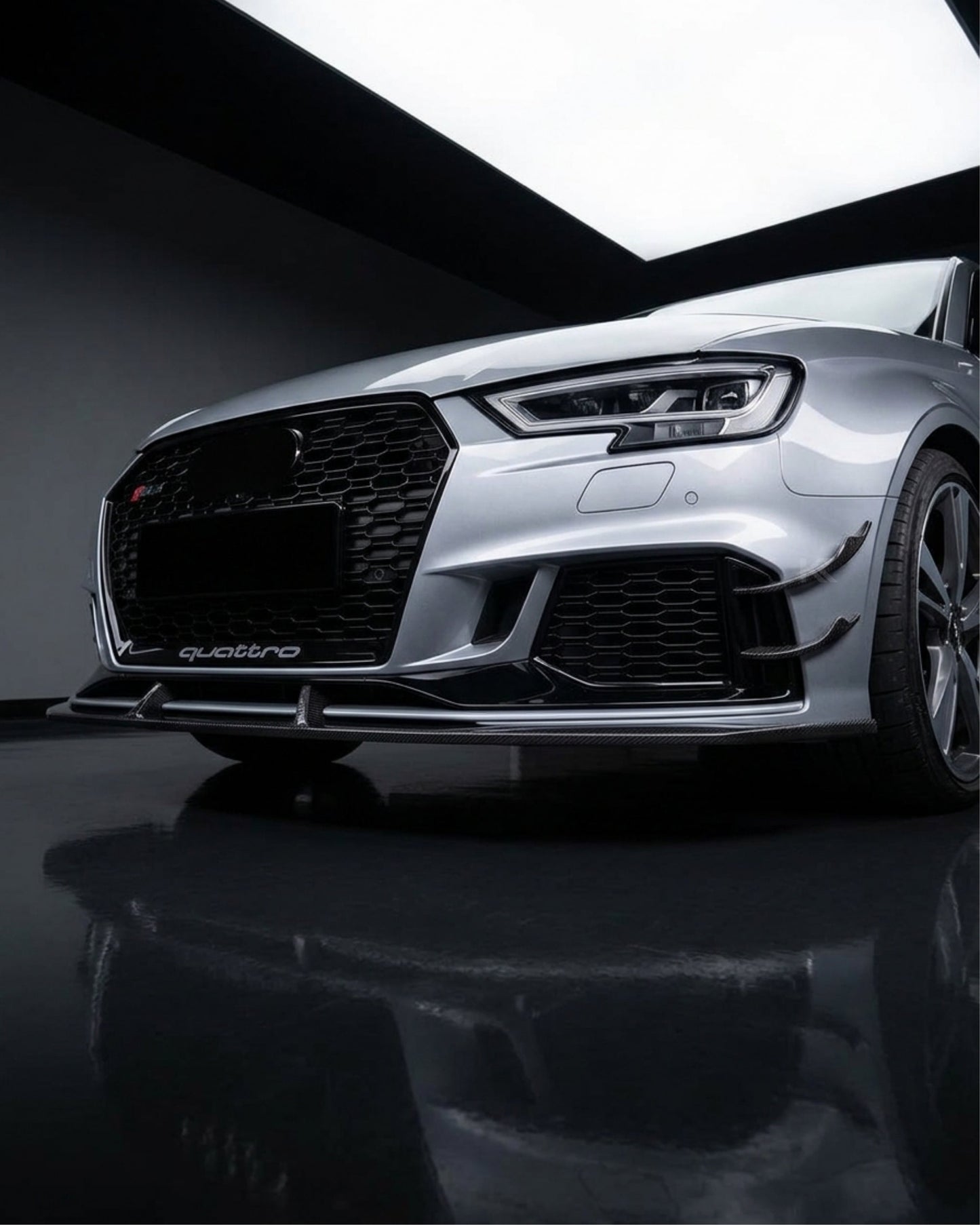 2017–2019 Audi RS3 8V Sedan Front Bumper Fins – Carbon Fiber