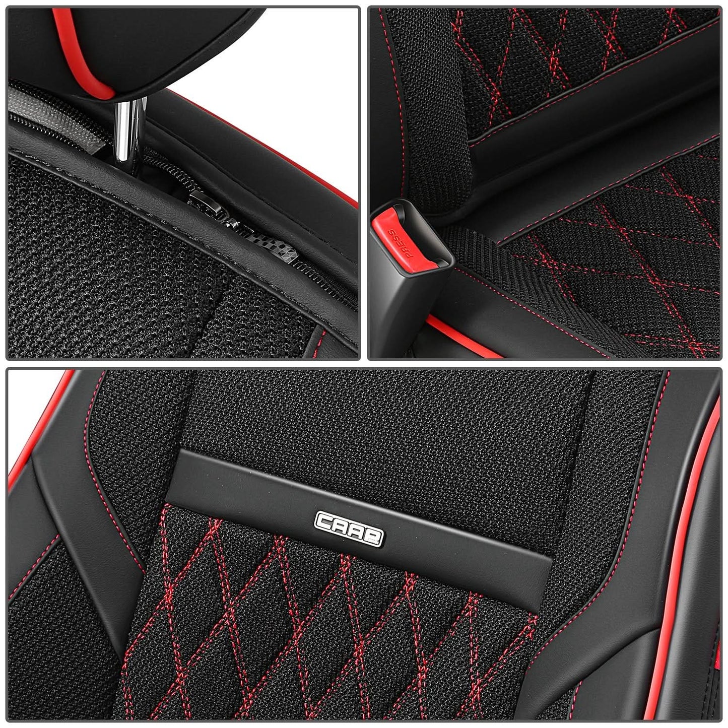 Diamond Stitch Mesh Front Row Seat Covers - Black/Red