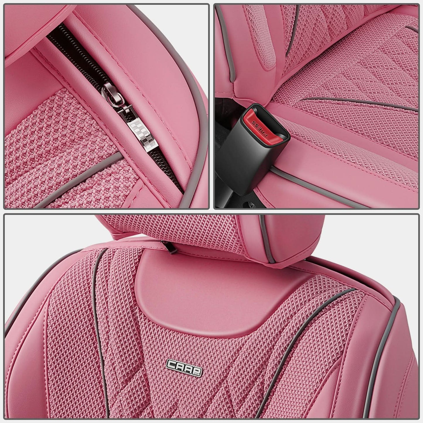 Diamond Stitch Mesh Fabric Leatherette Seat Covers Full Set - Pink