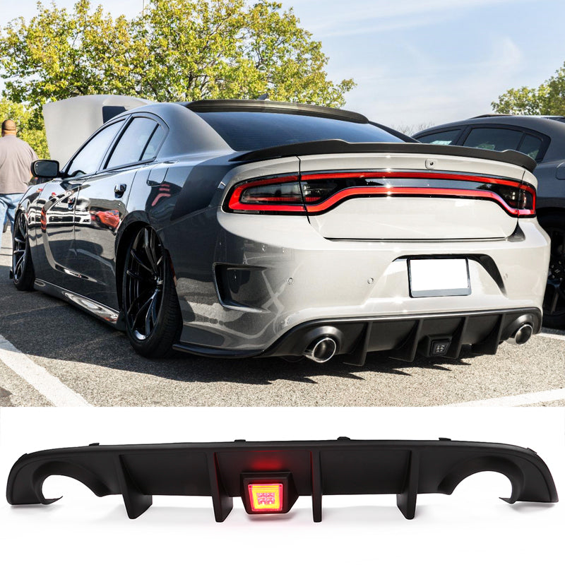 2015-2023 Dodge Charger Rear Diffuser V2 Side Lip Smoke LED Brake Lamp