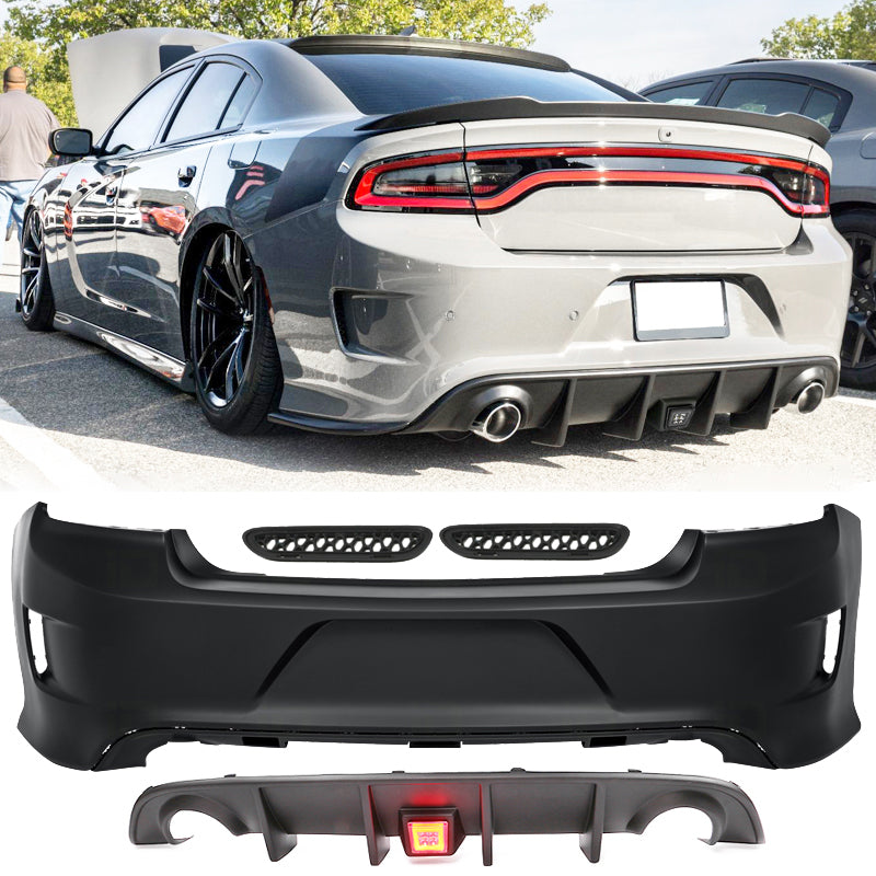 2015-2023 Dodge Charger Black Rear Diffuser Lip Smoke Brake Light PP