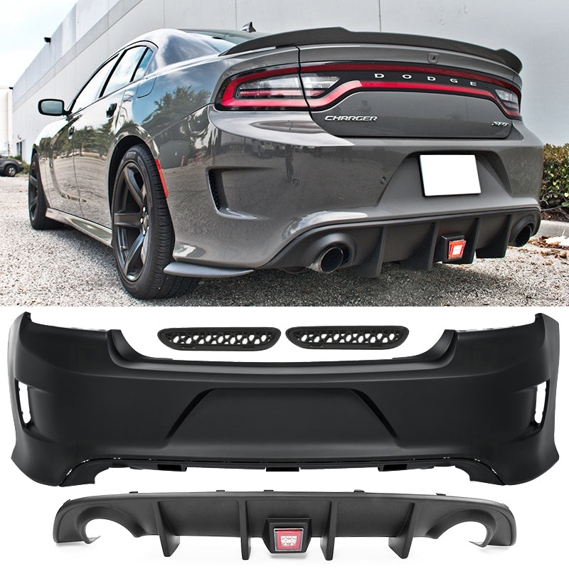 2015-2023 Dodge Charger Black Rear Bumper Diffuser Red Brake Light PP
