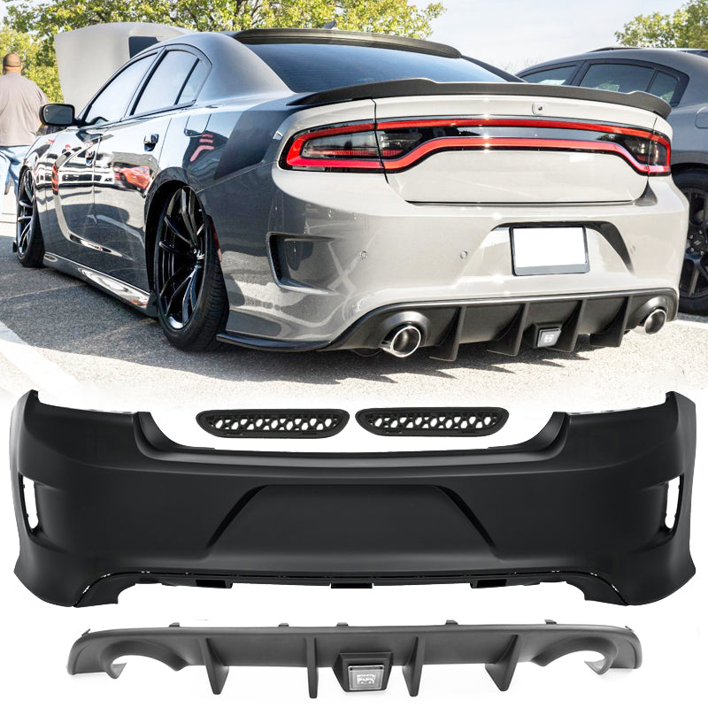 2015-2023 Dodge Charger Black Rear Diffuser Lip Clear Brake Light PP