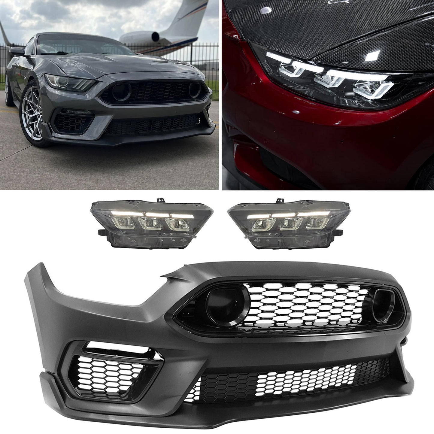 2015-2017 Ford Mustang EcoBoost Front Bumper Cover Lower Upper Grill