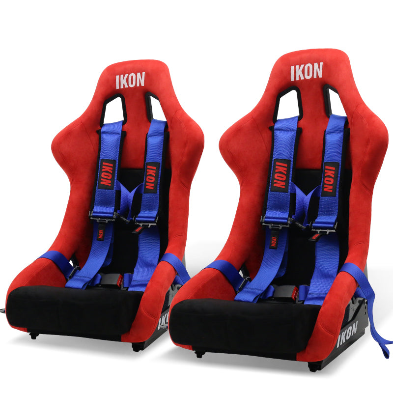 Universal Racing Bucket Seats W/ 4 Point 3" Belt Harness Blue