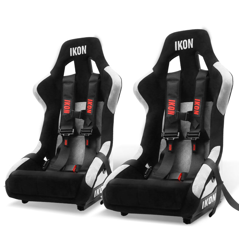 Universal Racing Bucket Seats W/ 4 Point 3" Belt Harness Black