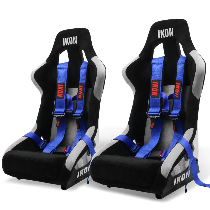 Universal Racing Bucket Seats W/ Slider 4 Point 3" Belt Harness Blue