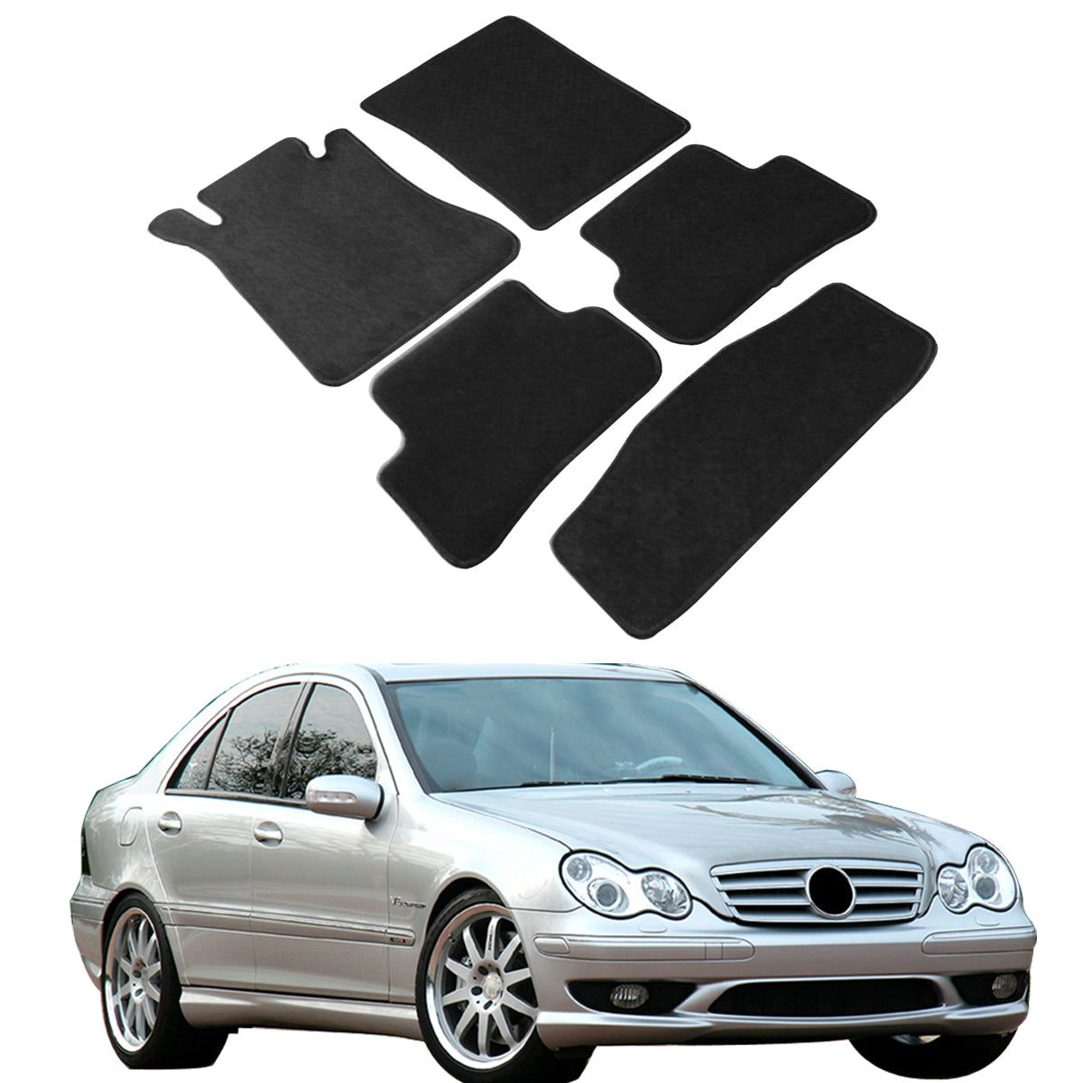 Car Floor Mat for 2001-2007 Benz W203 C-Class OEM Black Nylon 5PC