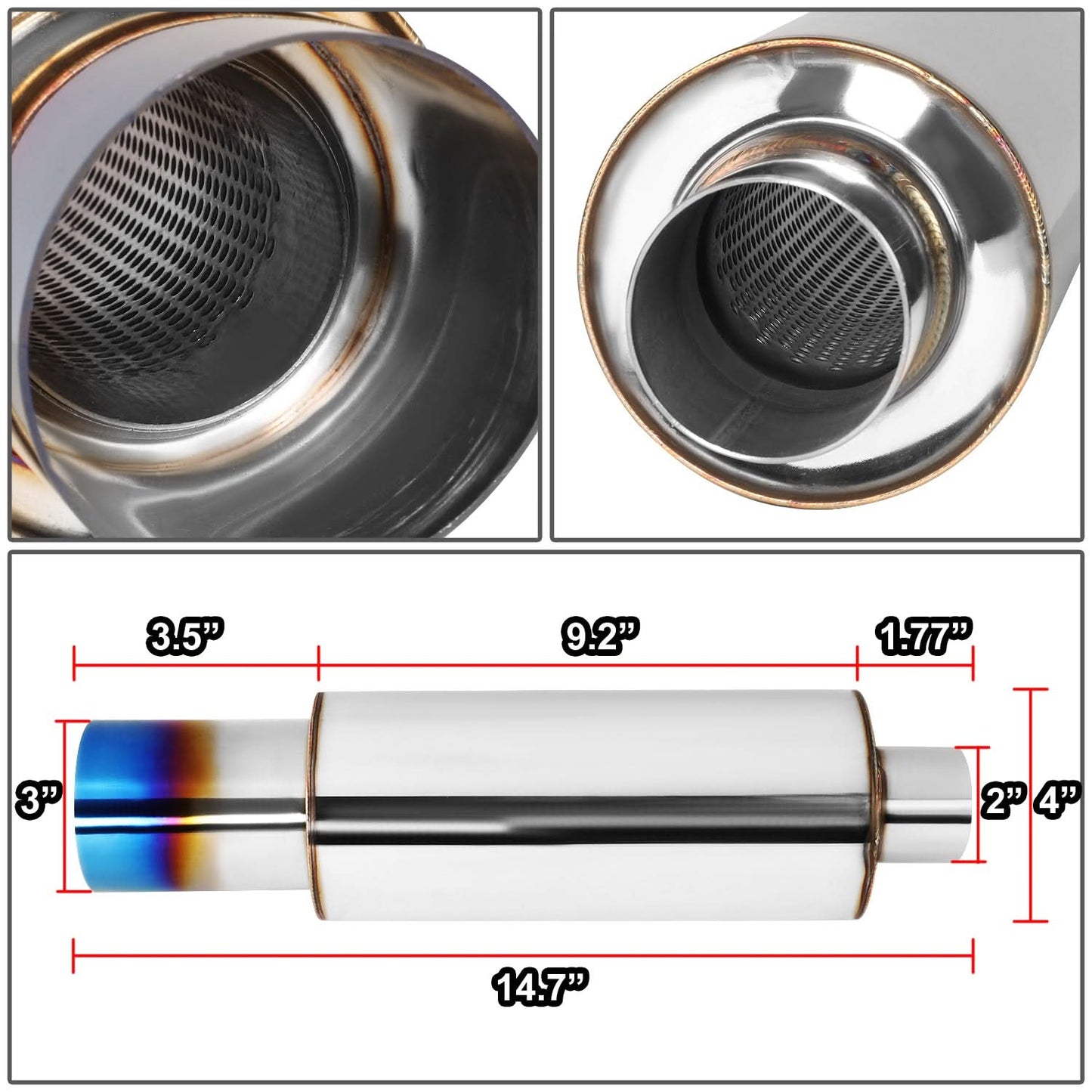 Universal Exhaust Muffler with 3.0" Tip - 14.7" Overall Length