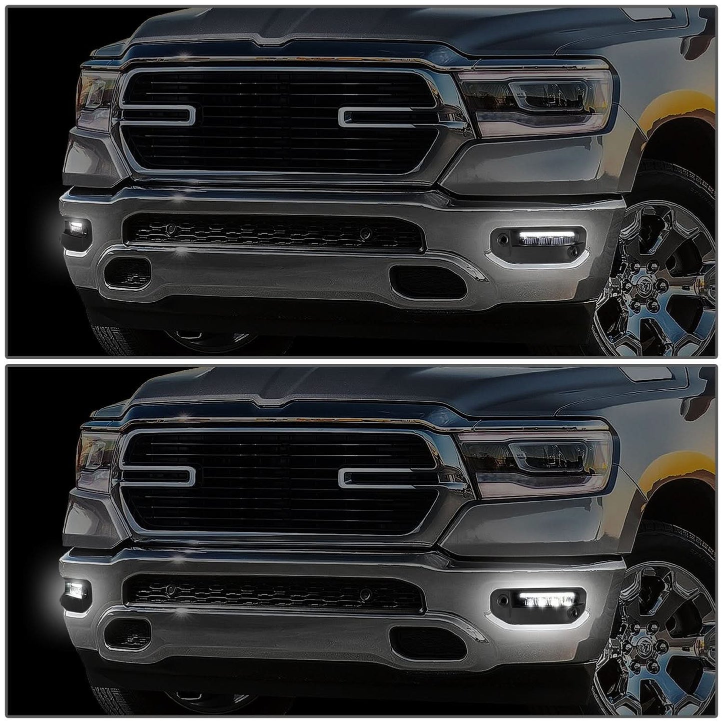 2019-2022 RAM 1500 LED DRL Fog Lights Chrome Clear