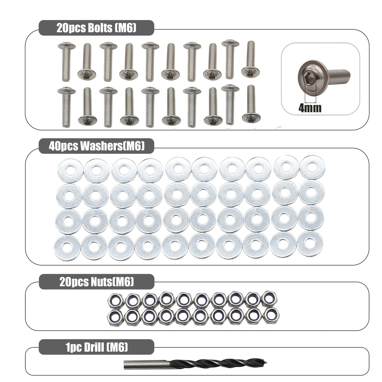Front Spoiler Side Skirt Extension M6 Drill Bolts Nuts Washer Hardware