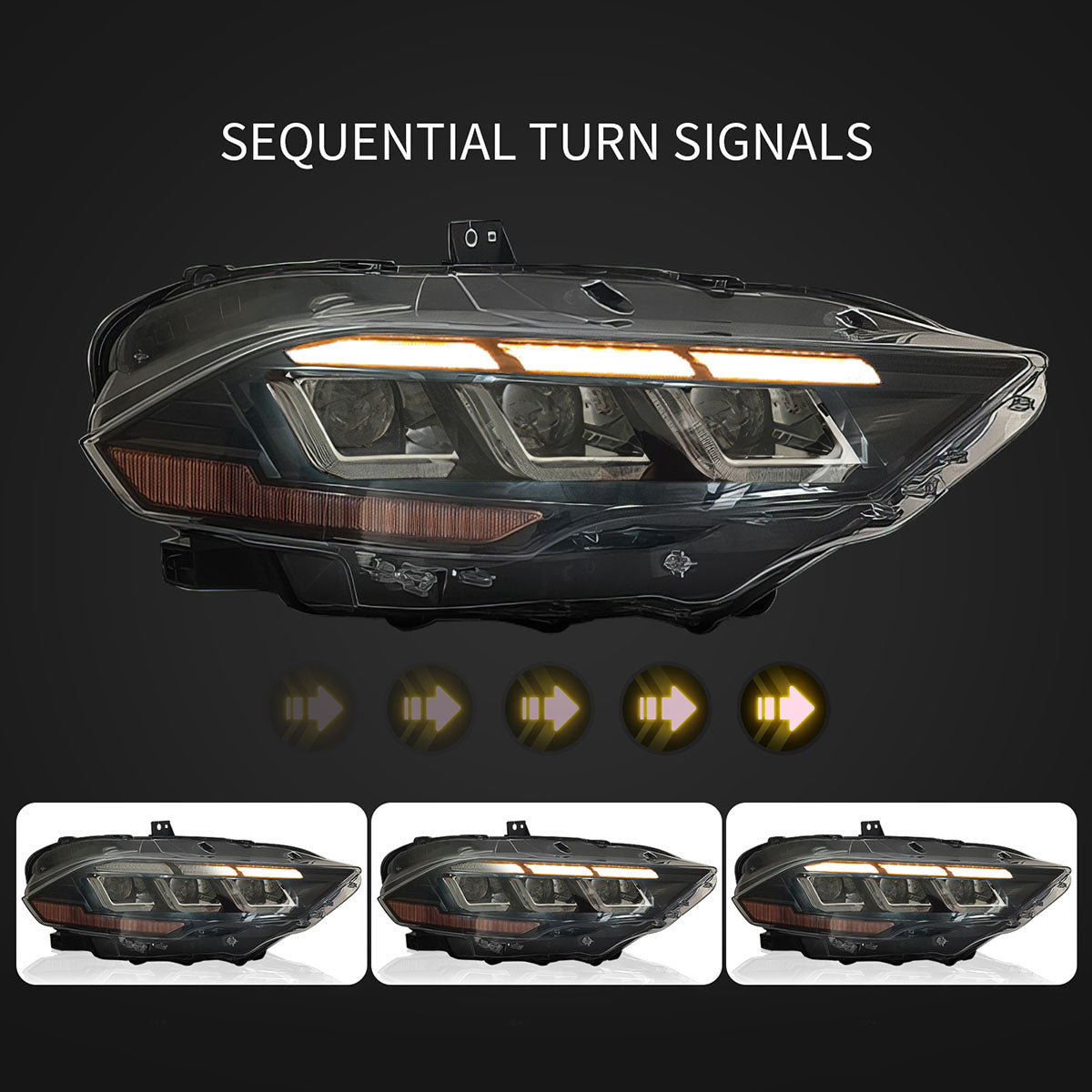 2018-2023 Ford Mustang EcoBoost GT V6 2024 Style Switchback Headlights