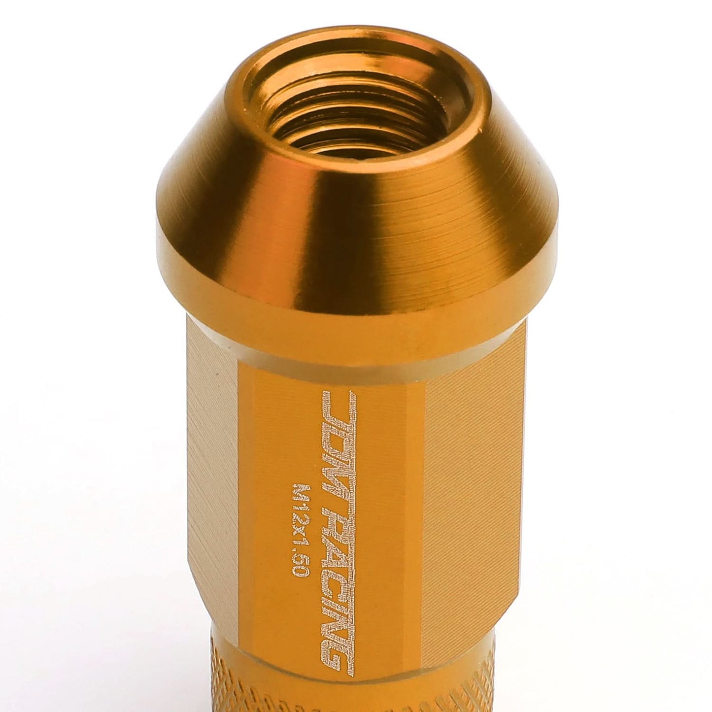 M12x1.5 Extended Acorn Knurled Lug Nuts 50mm Orange Aluminum 20pc