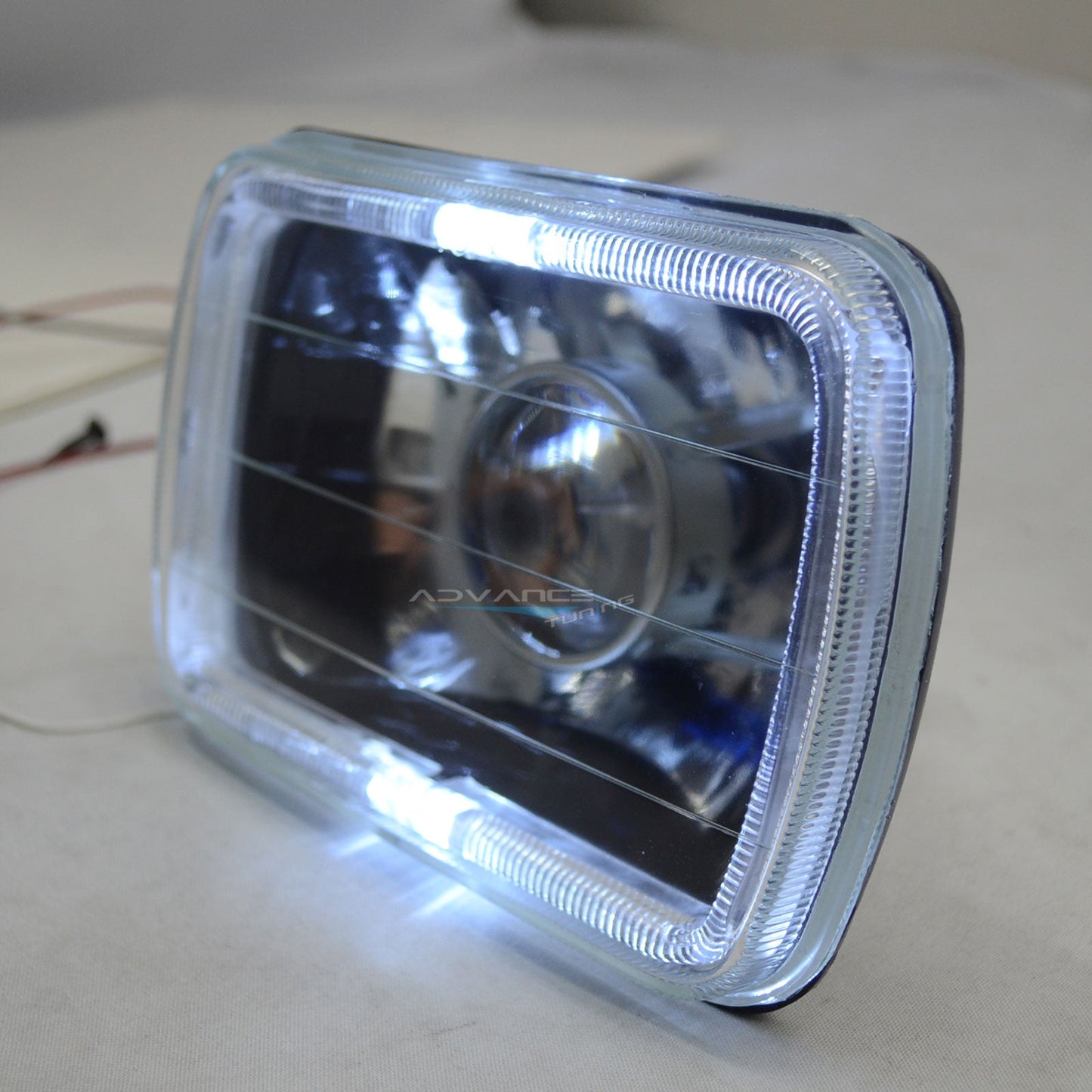Universal 7x6 Square Projector White Halo Front Headlight Lamp H4 Bulb