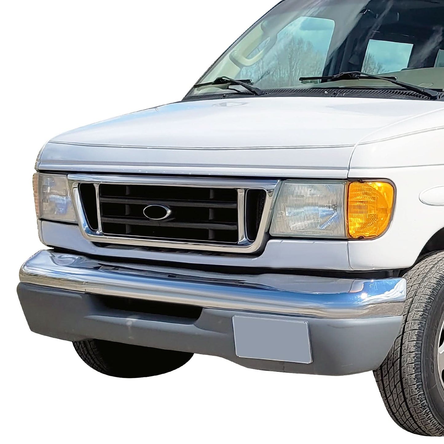 1992-2007 Ford Econoline Van Chrome & Silver Gray Grille Assembly