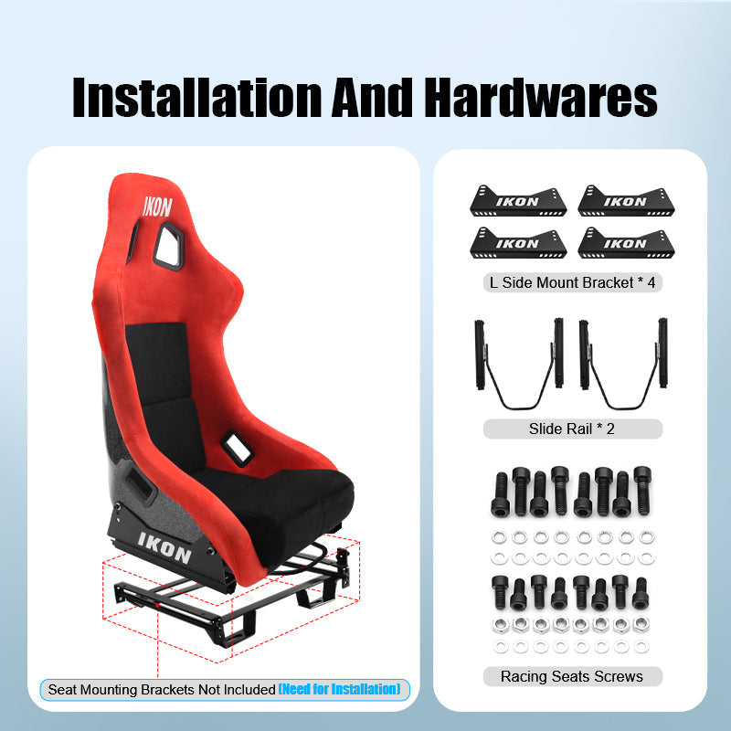 Universal Racing Bucket Seats Slider Suede Left+ Right Black Red