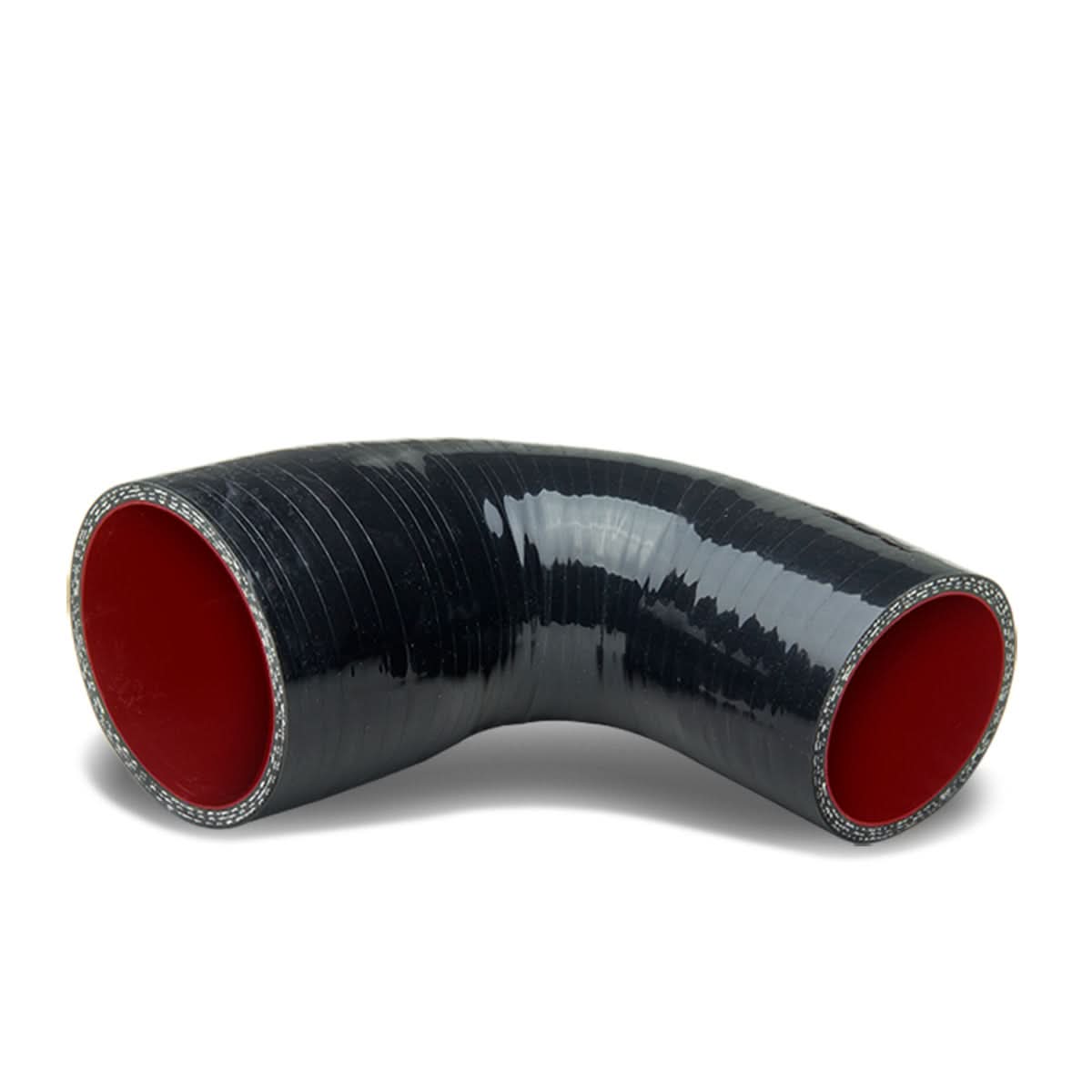 1.50" to 1.75" 90 Degree Silicone Reducer Hose 3-Ply Black/Red