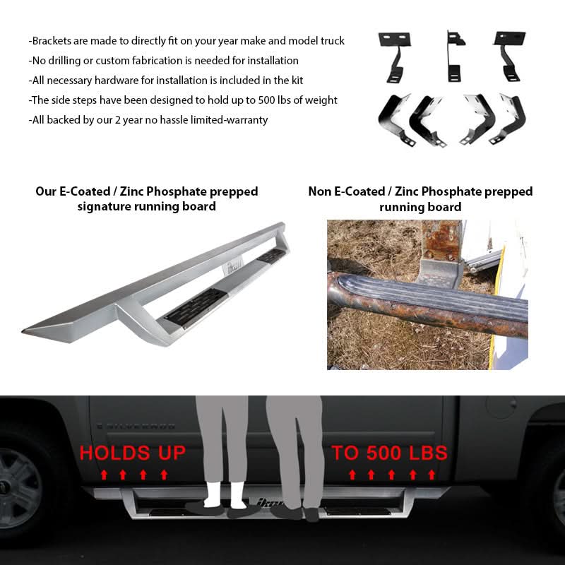 2007-2018 Chevy Silverado Sierra IKON V1 Silver Running Boards Steel