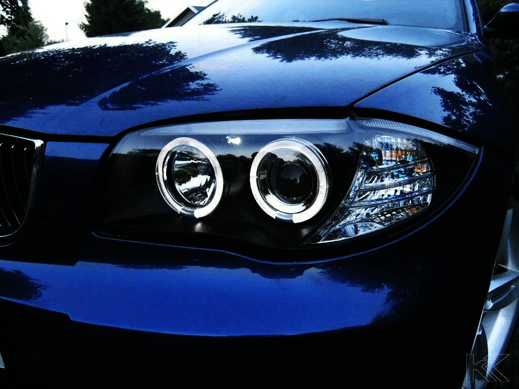 BMW 1-series E81 E82 E87 E88 Black Angel Eyes Headlight Set (2004-2011)