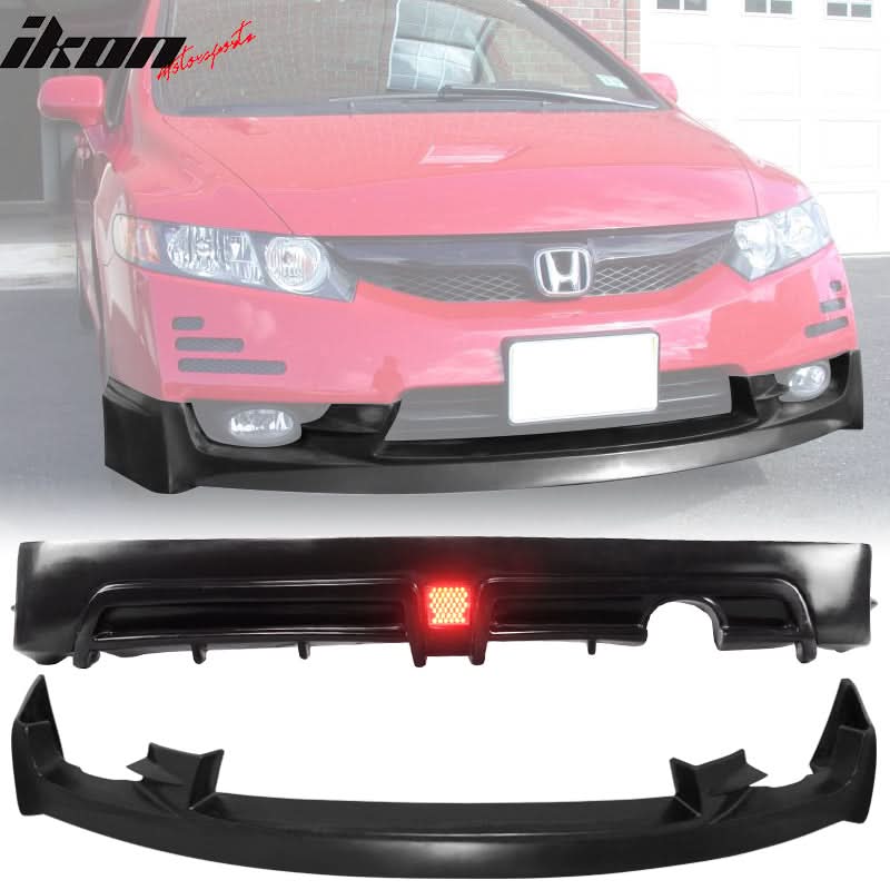 2009-2011 Honda Civic Mugen Front Lip PU Rear Lip PP LED Brake Lamp