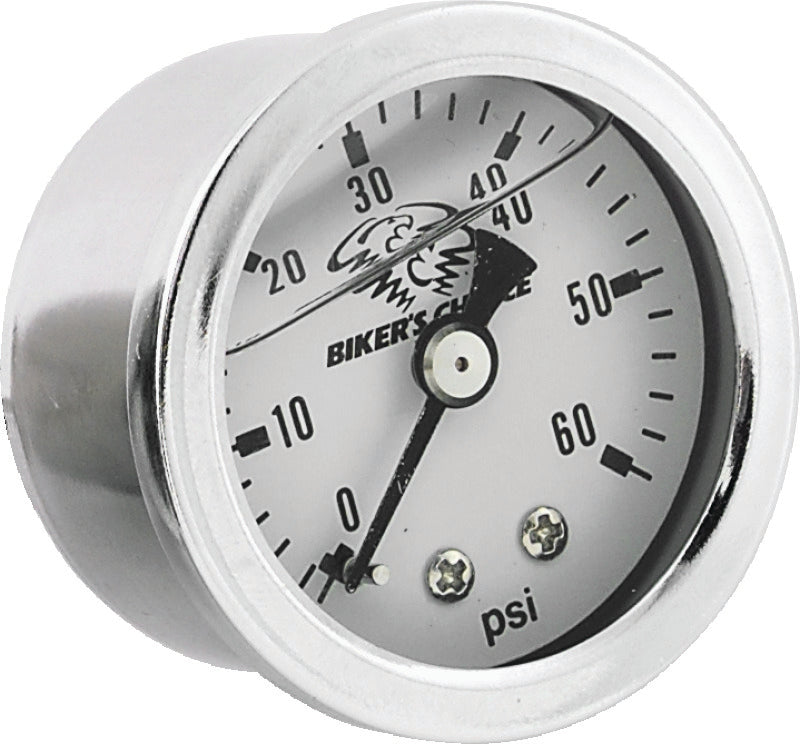 Bikers Choice White Face Liquid Filled Oil Pressure Gauge 0-60 Psi 1/8 NPT 210077