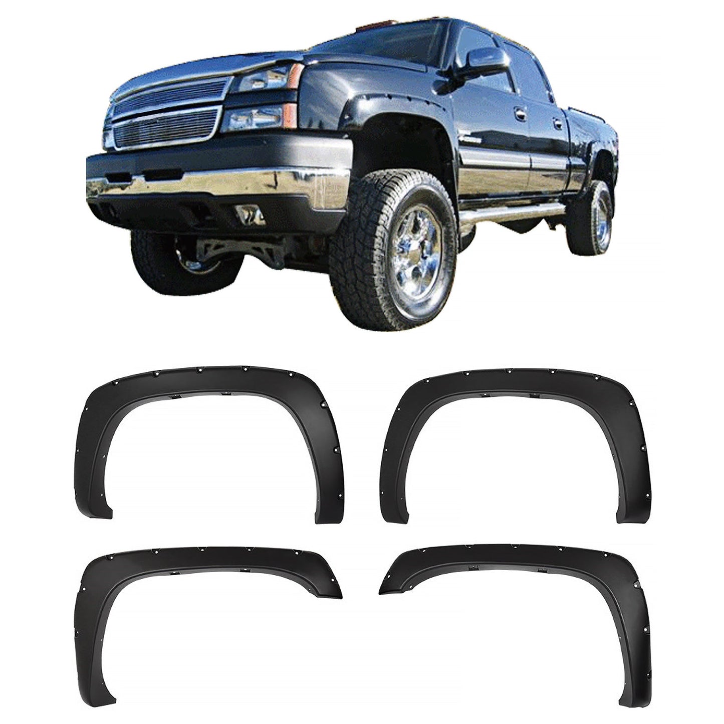 1999-2006 Chevy Silverado Sierra Bolt Fender Flares Smooth Black ABS