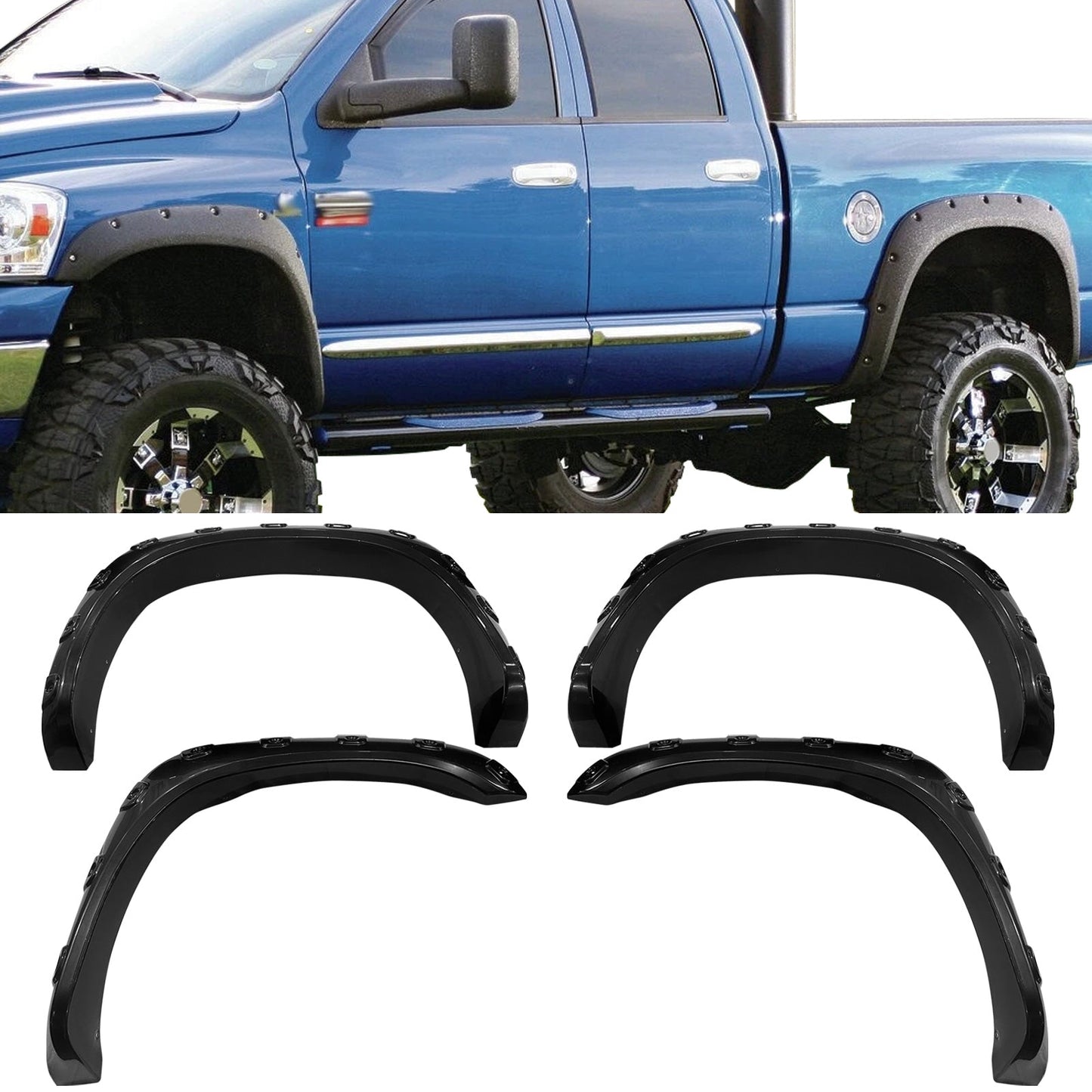 2006-2009 Dodge Ram 1500/2500/3500 Bolt Style Fender Flares Smooth ABS