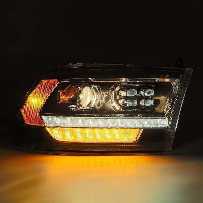 AlphaRex 09-18 Dodge Ram 1500HD PRO-Series Proj Headlight Plnk Style Blk w/Chrm Acc w/Seq Signal/DRL 880523 *Discontinued