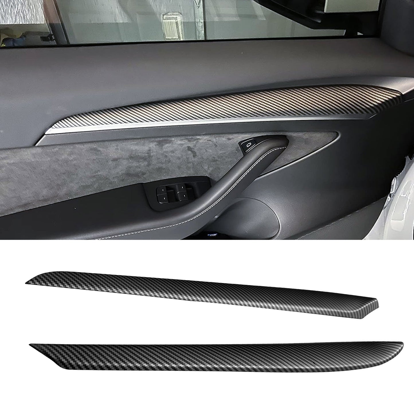 2021-2023 Tesla 3 23 Y Matte Carbon Fiber Center Front Door Panel ABS