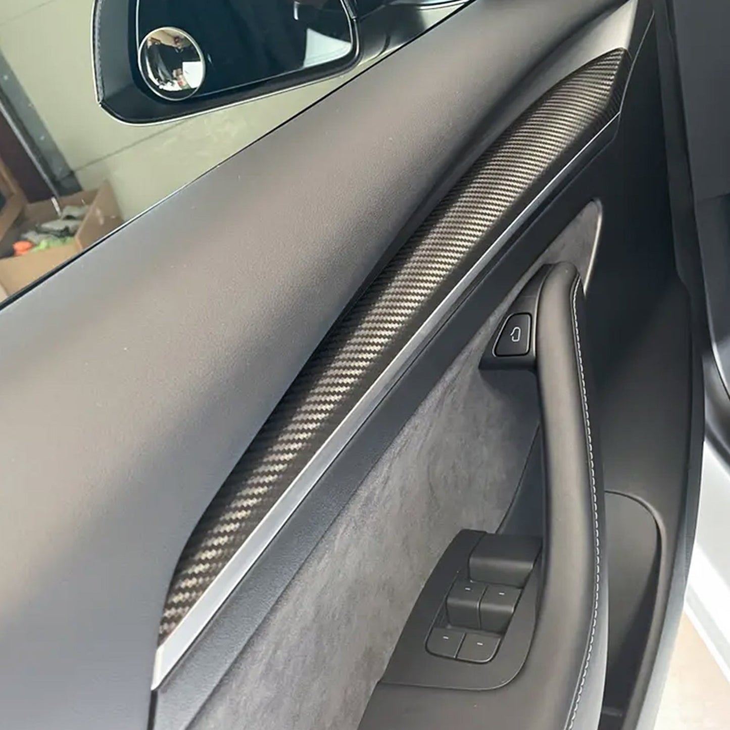 2021-2023 Tesla 3 23 Y Matte Carbon Fiber Center Front Door Panel ABS