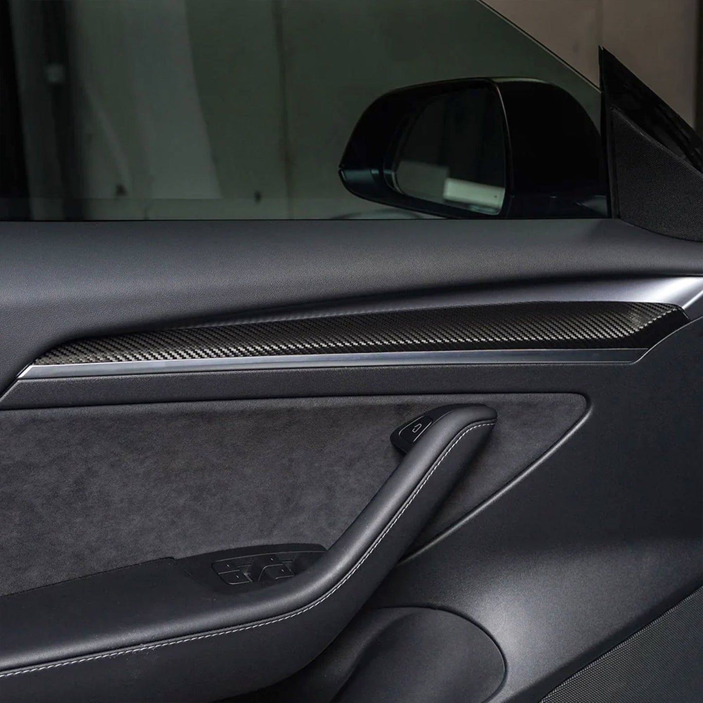 2021-2023 Tesla 3 23 Y Matte Carbon Fiber Center Front Door Panel ABS