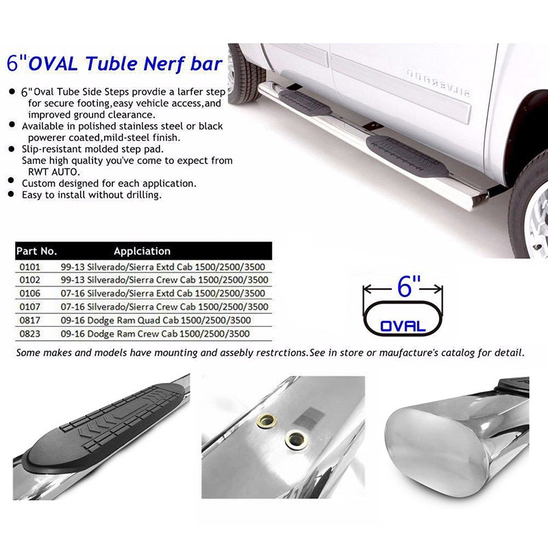 1999-2018 Chevy Silverado GMC Sierra Extended Cab 6" Running Boards