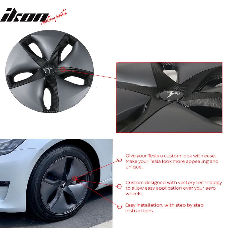2017-2023 Tesla Model 3 Aero Wheel Wrap Kit All 4 Wheels Carbon Fiber