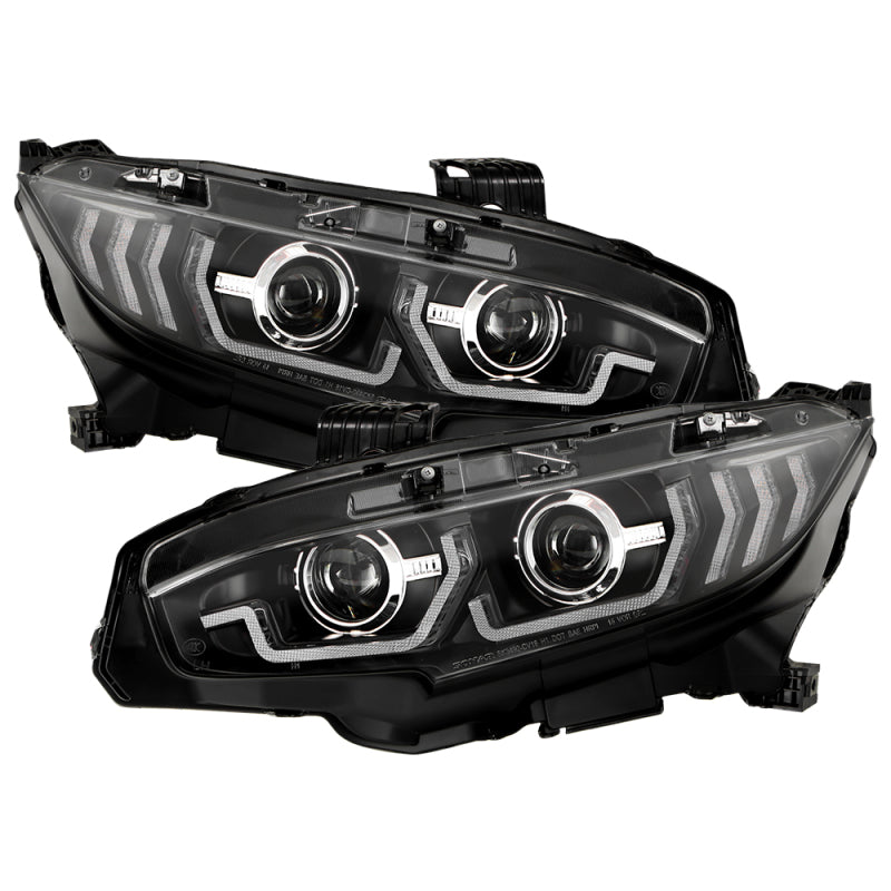 SPYDER Honda Civic 16-20 LED Model High-Power LED Module Headlights - Black (PRO-YD-HC16LEDAP-SEQGR-BK) 5088932