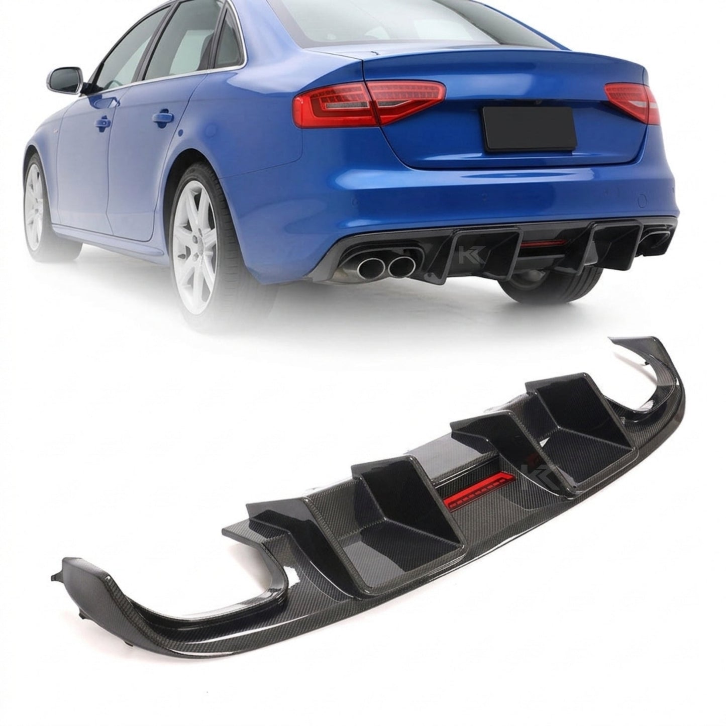 2008–2012 Audi A4 S-Line / S4 B8 Sedan Rear Bumper Lip with Integrated Brake Light – Carbon Fiber