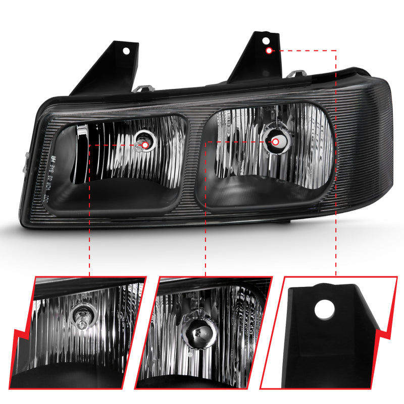 ANZO 2003-2017 Chevy Express Crystal Headlight Black 111474