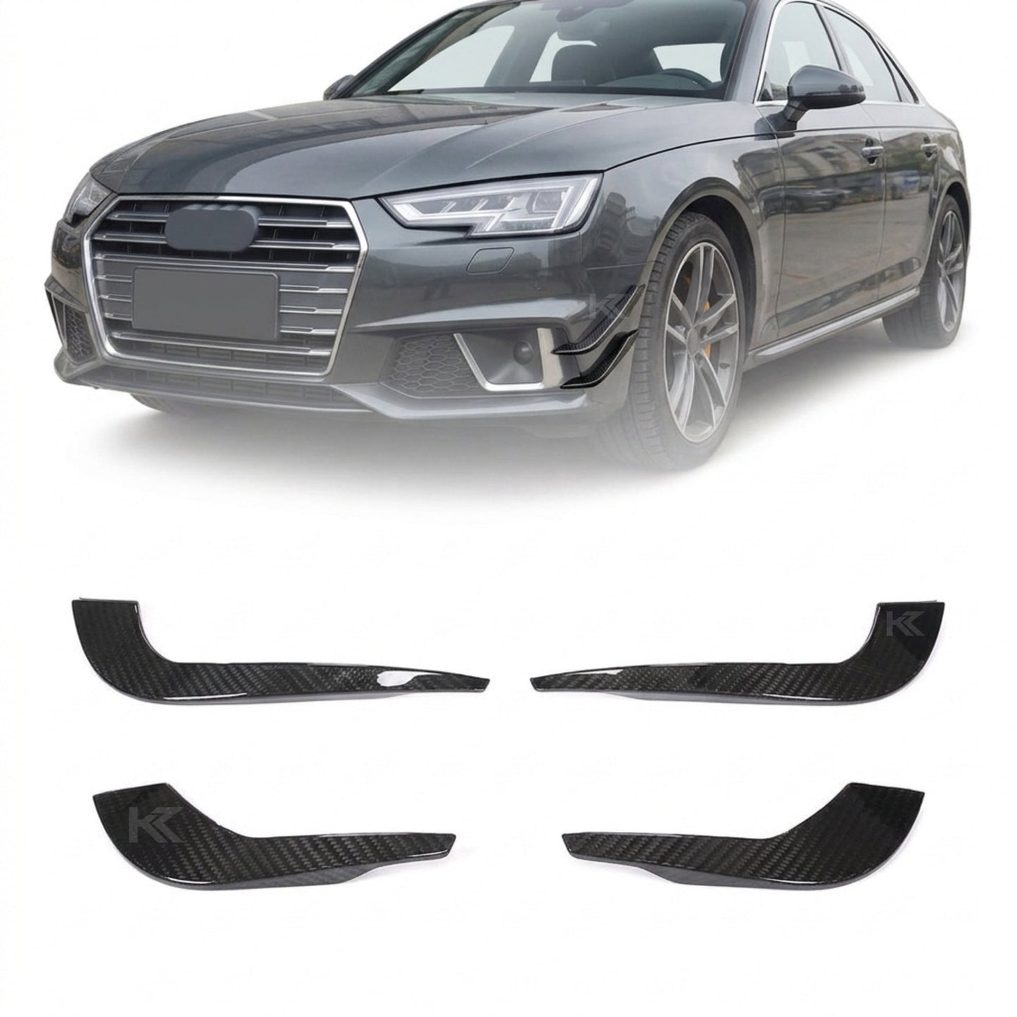 2017–2019 Audi A4 S-Line / S4 B9 Sedan Front Bumper Fins – Carbon Fiber