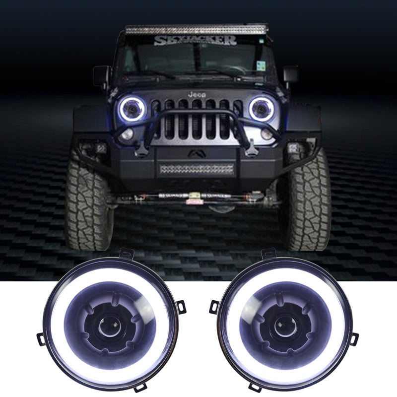 1997-2016 Jeep Wrangler 7" Halo Angel Eyes LED Projector Headlights