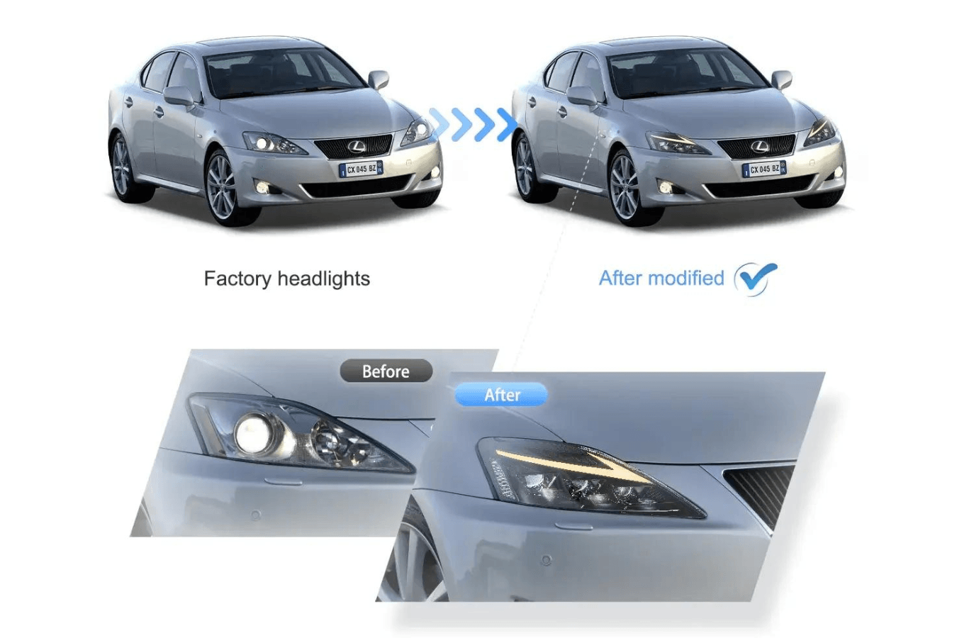Lexus IS250/IS250C/IS350/IS220d & ISF(XE20) Smoked Matrix Projector Headlights (2006-2014)
