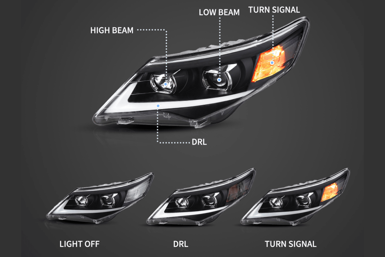 Toyota Camry 7th Gen XV50 Pre-Facelift Regular Models Projector Headlights Upgrade (2011-2014)