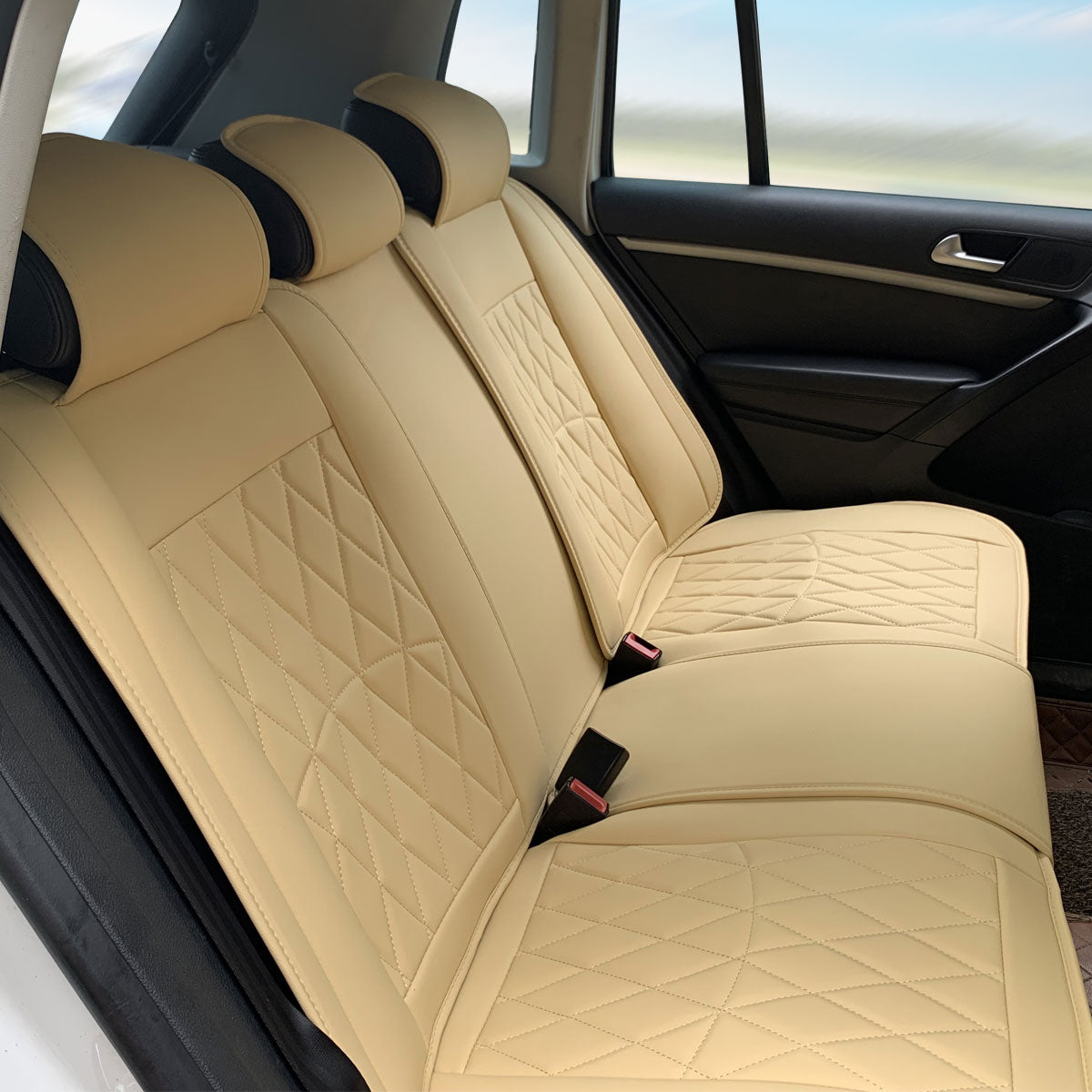 Universal PU Leather Car Seat Cover w/ Lumbar 04B Style Full Set