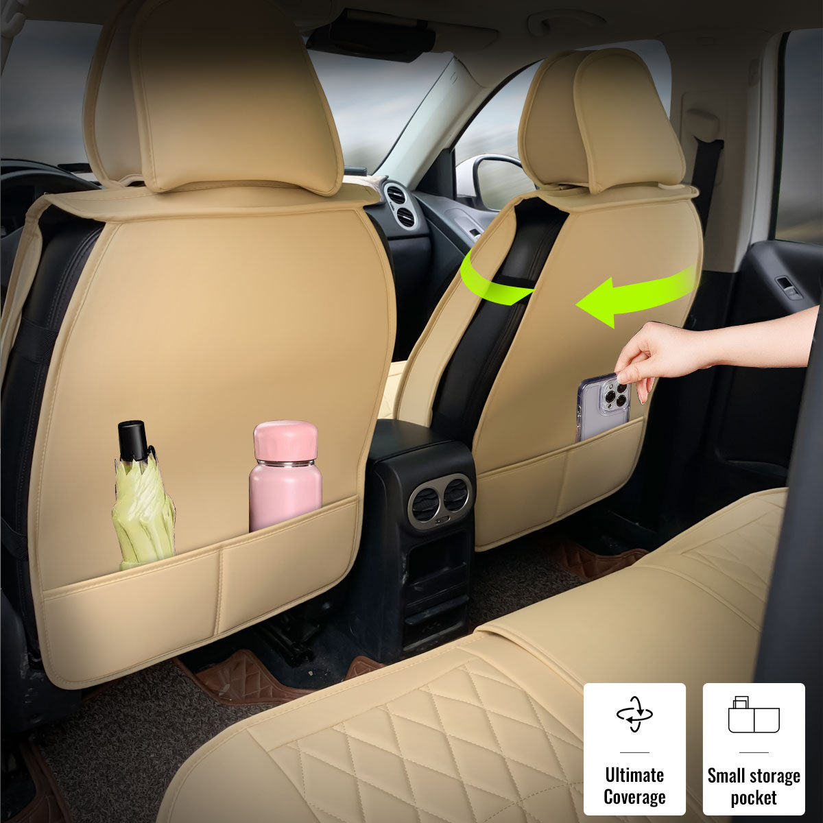 Universal PU Leather Car Seat Cover w/ Lumbar 04B Style Full Set