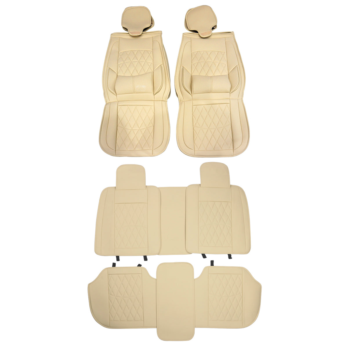 Universal PU Leather Car Seat Cover w/ Lumbar 04B Style Full Set