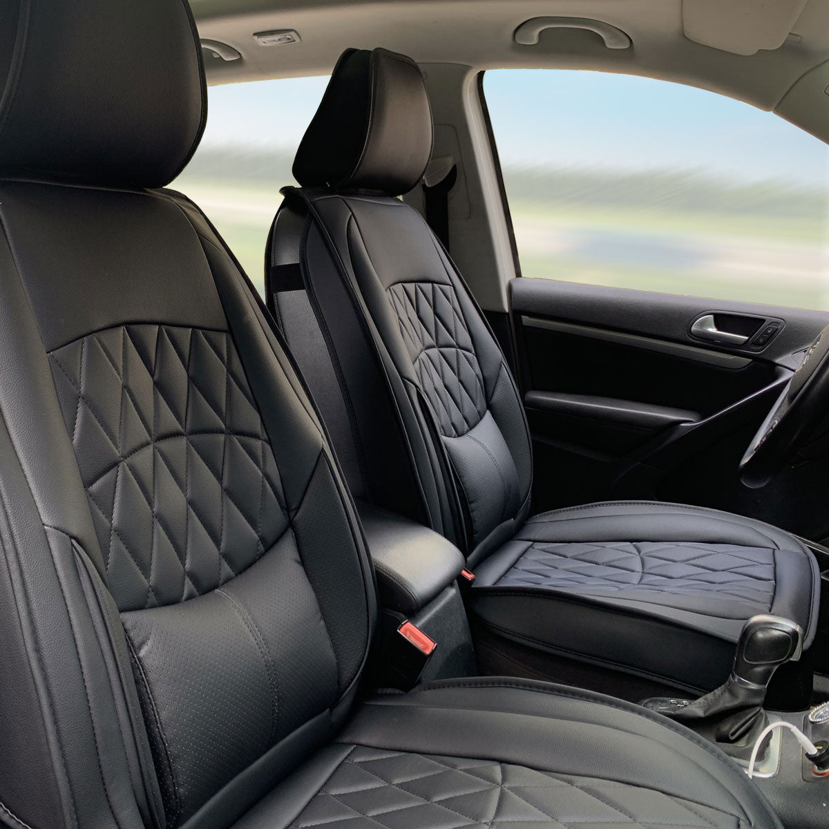 Universal PU Leather Car Seat Cover w/ Lumbar 04B Style Full Set