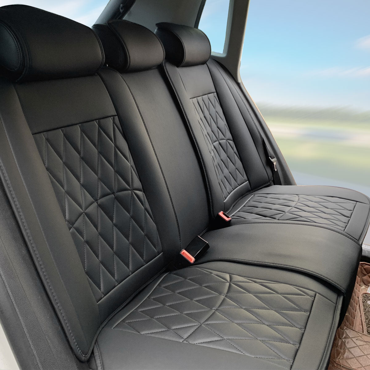 Universal PU Leather Car Seat Cover w/ Lumbar 04B Style Full Set