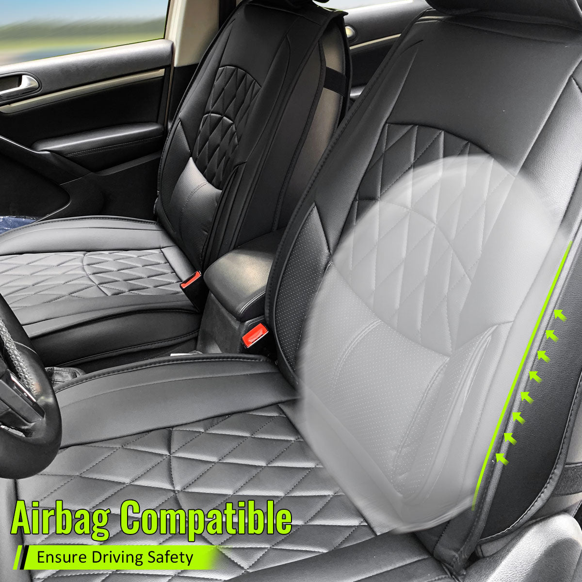 Universal PU Leather Car Seat Cover w/ Lumbar 04B Style Full Set