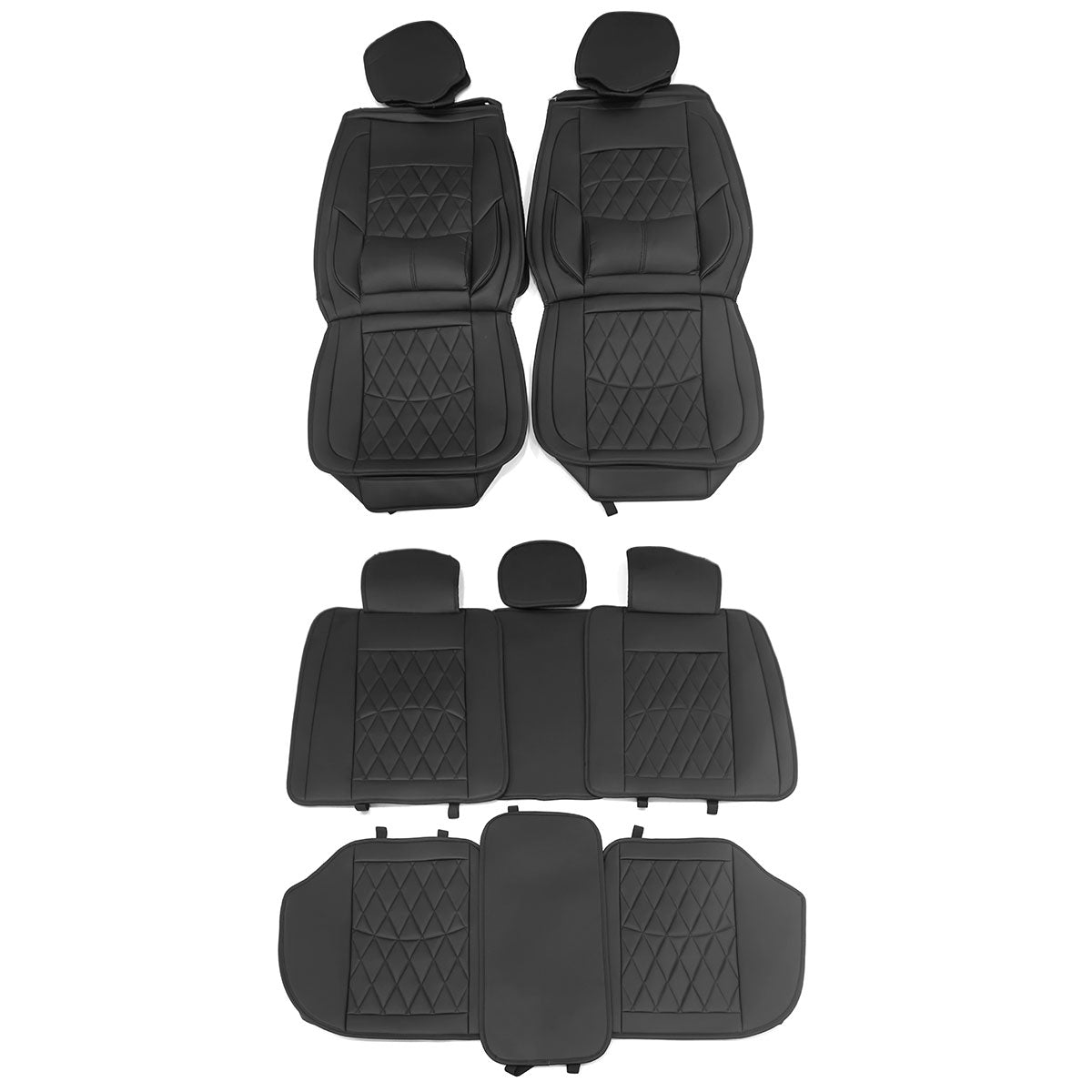 Universal PU Leather Car Seat Cover w/ Lumbar 04B Style Full Set